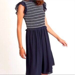 Ann Taylor Navy Blue Smocked Flutter Sleeve Midi Dress (Size 14)